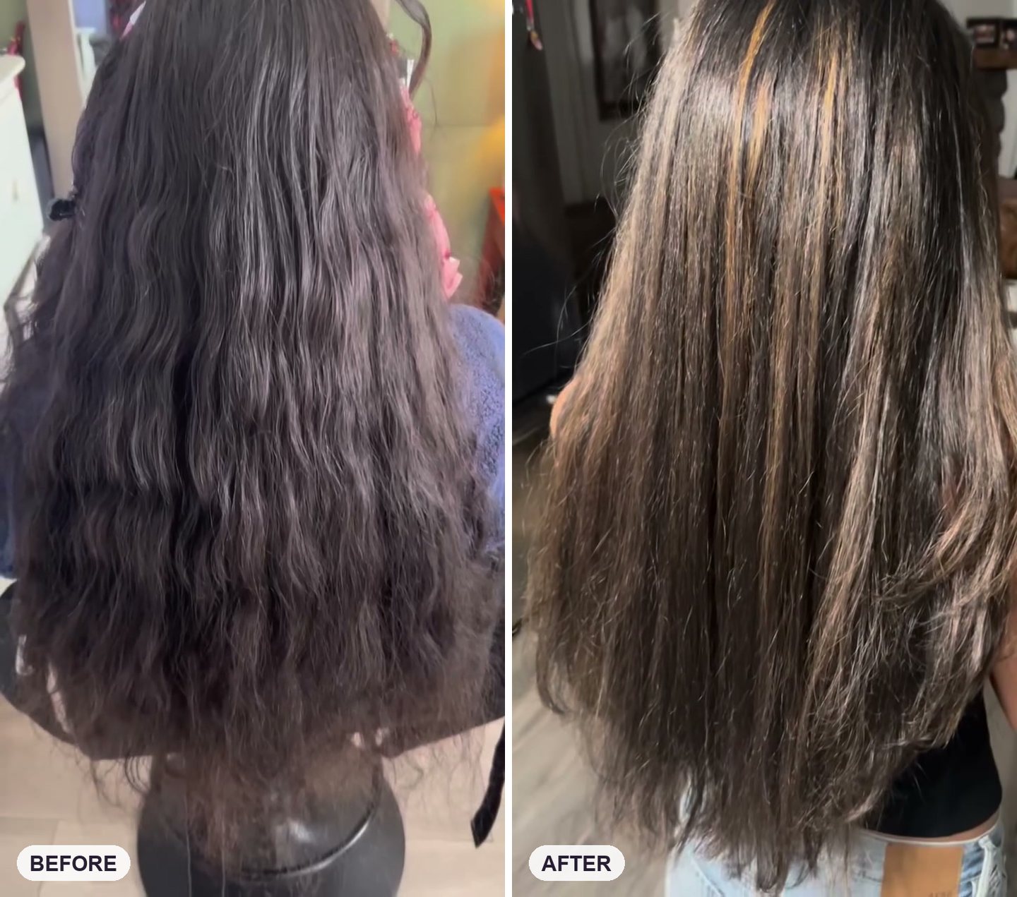 Before and after: dark virgin hair to caramel highlights